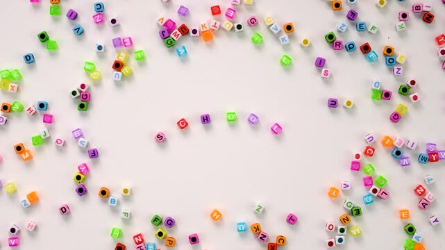 Child cubes and the word school. Selective focus.