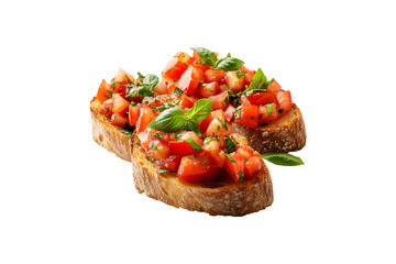 Tomato Basil Bruschetta with Fresh Herbs Isolated on Transparent Background