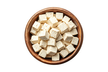Tofu Cubes in a Bowl Isolated on Transparent Background