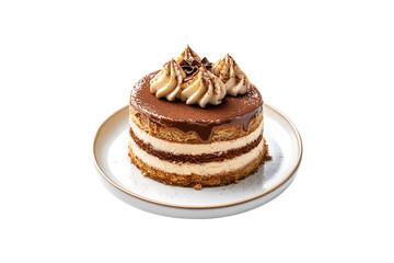 Tiramisu Cake on a White Plate Isolated on Transparent Background