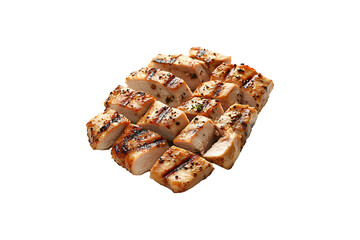 Thinly Sliced Grilled Chicken Meat Isolated on Transparent Background