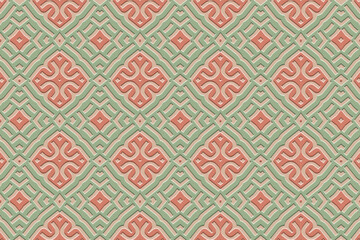 Ethnic patterned background, cover design, banner, wallpaper. Geometric decorative boho 3d pattern, embossing. Tribal ornaments, arabesques, mandala, fresco of the East, Asia, India, Mexico, Aztec.