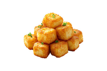 Crispy Golden Tater Tots with Herbs Isolated on Transparent Background