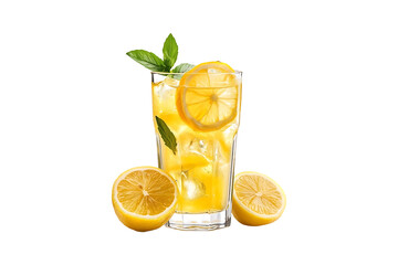 Refreshing Lemonade Drink in Clear Glass Isolated on Transparent Background