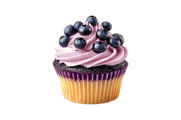 Tasty Blueberry Cupcake with Frosting and Paper Liner Isolated on Transparent Background