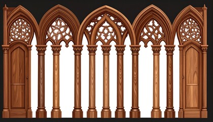 Fototapeta premium Elegant collection of ornate carved wooden Gothic arches and columns for interior design