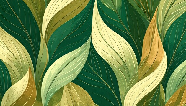 Abstract Leaf Pattern in Green and Gold Tones for Stylish Designs