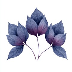 Three blue leaves gracefully arranged in an elegant design. The leaves exhibit a captivating gradient effect