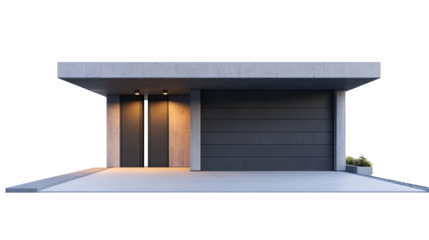 3D rendering of modern elegant style car garage architecture isolated on transparent background. PNG