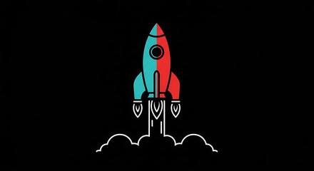 Fast Rocket Boosting on Dark Background