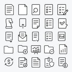 Document and Task Management Line Icons – Files, Folders, Checklist, Workflow

