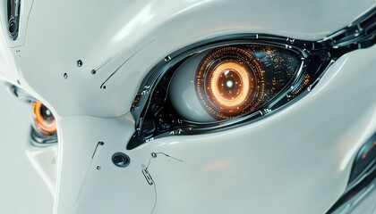 Futuristic robot eye with intricate details.