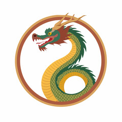 Majestic Asian Dragon Illustration Circular Design of Mythical Creature