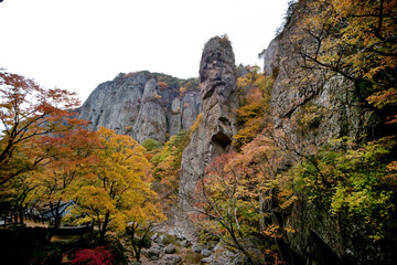 한국의 경상북도 청송군에 있는 아름다운 주왕산의 단풍과 풍경.