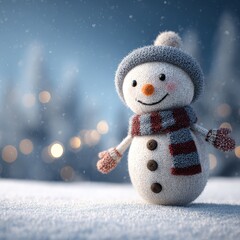 A whimsical snowman in a snowy landscape, bringing holiday cheer with its cheerful expression and winter attire. 