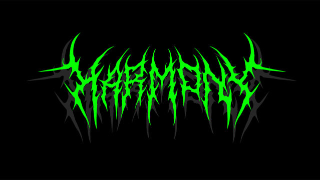 Harmony vector design in spiky green metal tribal style, intense and aggressive, perfect for band logos, t-shirts, posters, or stickers