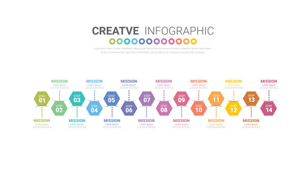 Infographic design template with numbers 14 option for Presentation infographic, Timeline infographics, steps or processes.