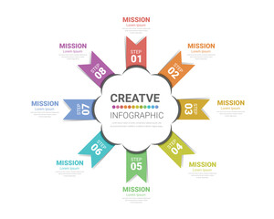 Circle Infographic thin line design and 8 options or steps. Infographics for business concept. Can be used for presentations banner, workflow layout, process diagram, flow chart.