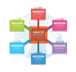 Circle infographics elements design with numbers 6 option, 6 step. can be used for workflow layout, diagram, number step up options.