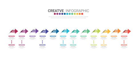 Infographics element design for all month, 12 months, can be used for Business workflow, process diagram, flow chart.