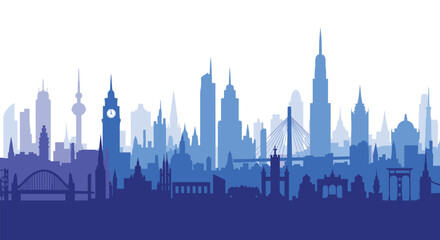 Cityscape Silhouette Blue and Purple Vector Background