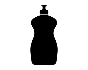 Black silhouette of a dish soap bottle with pump on white background