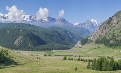Picturesque mountain valley on a sunny summer morning