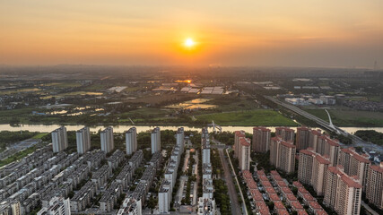 Aerial view of urban architecture scenery