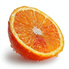 A close-up shot of a juicy orange slice with water droplets