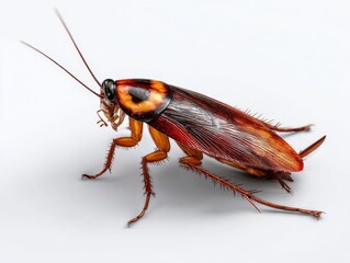 Close-up of a Striking Orange-Brown Cockroach on White Background: Detailed Insect Macro Photography