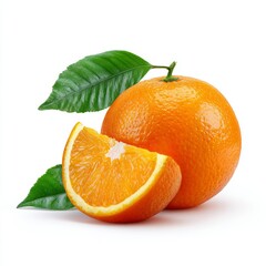 Orange fruit with slice and leaves