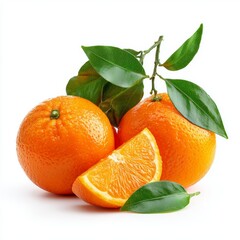 Vibrant oranges with green leaves, showcasing their natural freshness and juicy appeal