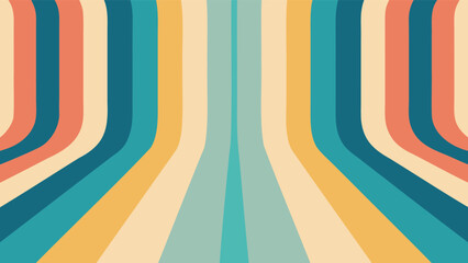 Retro inspired background with curved lines in shades of blue orange and beige color palette