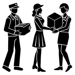 People delivering packages silhouette vector illustration