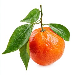 A fresh mandarin orange with green leaves, a vibrant and delicious fruit 