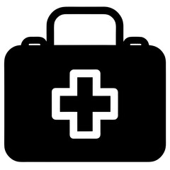 Obraz premium Black medical bag with a cross symbol silhouette vector illustration