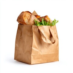 A shopping bag filled with fresh bread and greens, ready for a wholesome meal. The image captures a sense of freshness and culinary delight.