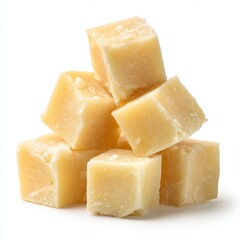 Cubed cheese, a small pile of cheese cubes. 