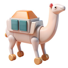 Cute Cartoon Camel with Orange Saddle on Wheels