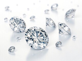 Scattered diamonds on white background
