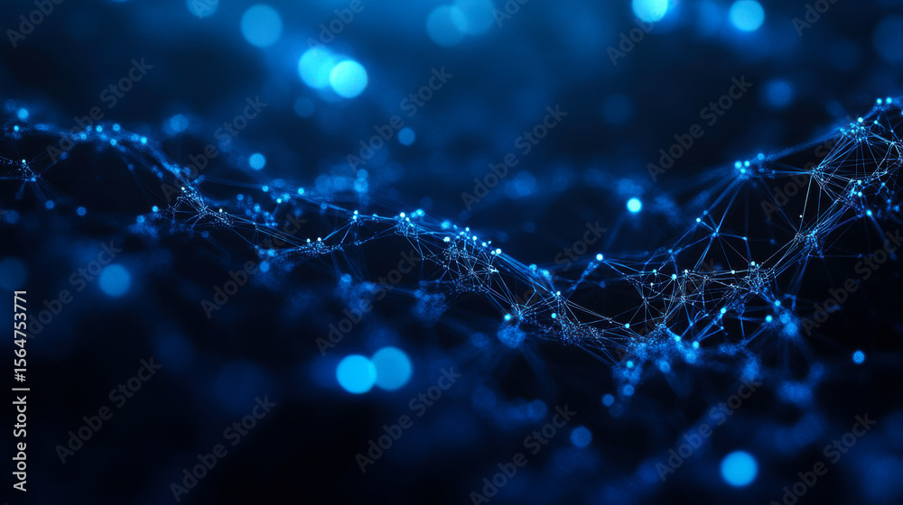 Aufkleber Dynamic blue network of connected dots and lines representing digital technology in a futuristic environment