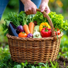 Fototapeta premium Freshly Harvested Vegetables in a Wicker Basket