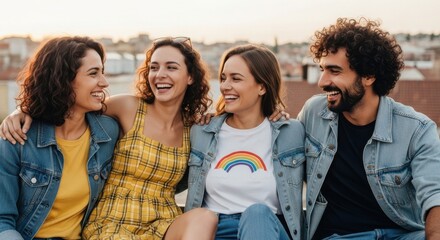 Obraz premium Diverse group of friends enjoying a sunny day together
