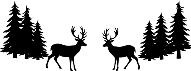 mountains, forest, Deer  trees, pine trees vector bundle