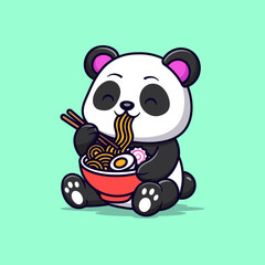 Kawaii Panda Eating Ramen Illustration