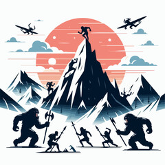 illustration of a person climbing a mountaiun 