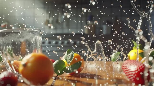 Fresh fruit exploding in water splashes