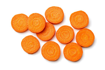 carrot slices cut into round pieces on a transparent background,  