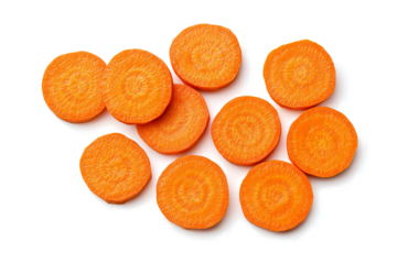 carrot slices cut into round pieces on a transparent background,  