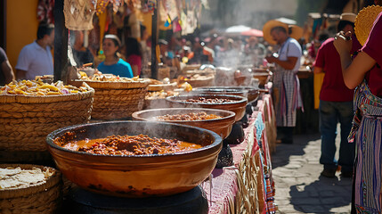 Fototapeta premium Spicy Flavors and Festive Vibes at a Chili Cook-Off in Mexico